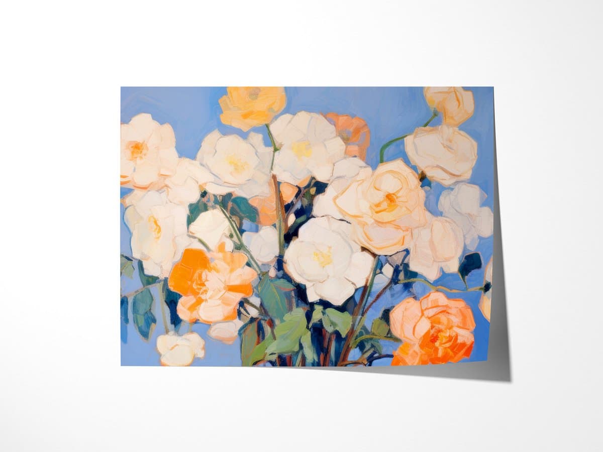 Bloemenpracht Schilderij Blauw - Poster 70x50 cm Liggend Sfeervolle wanddecoratie voor woonkamer en slaapkamer - Premium papier - Zonder lijst