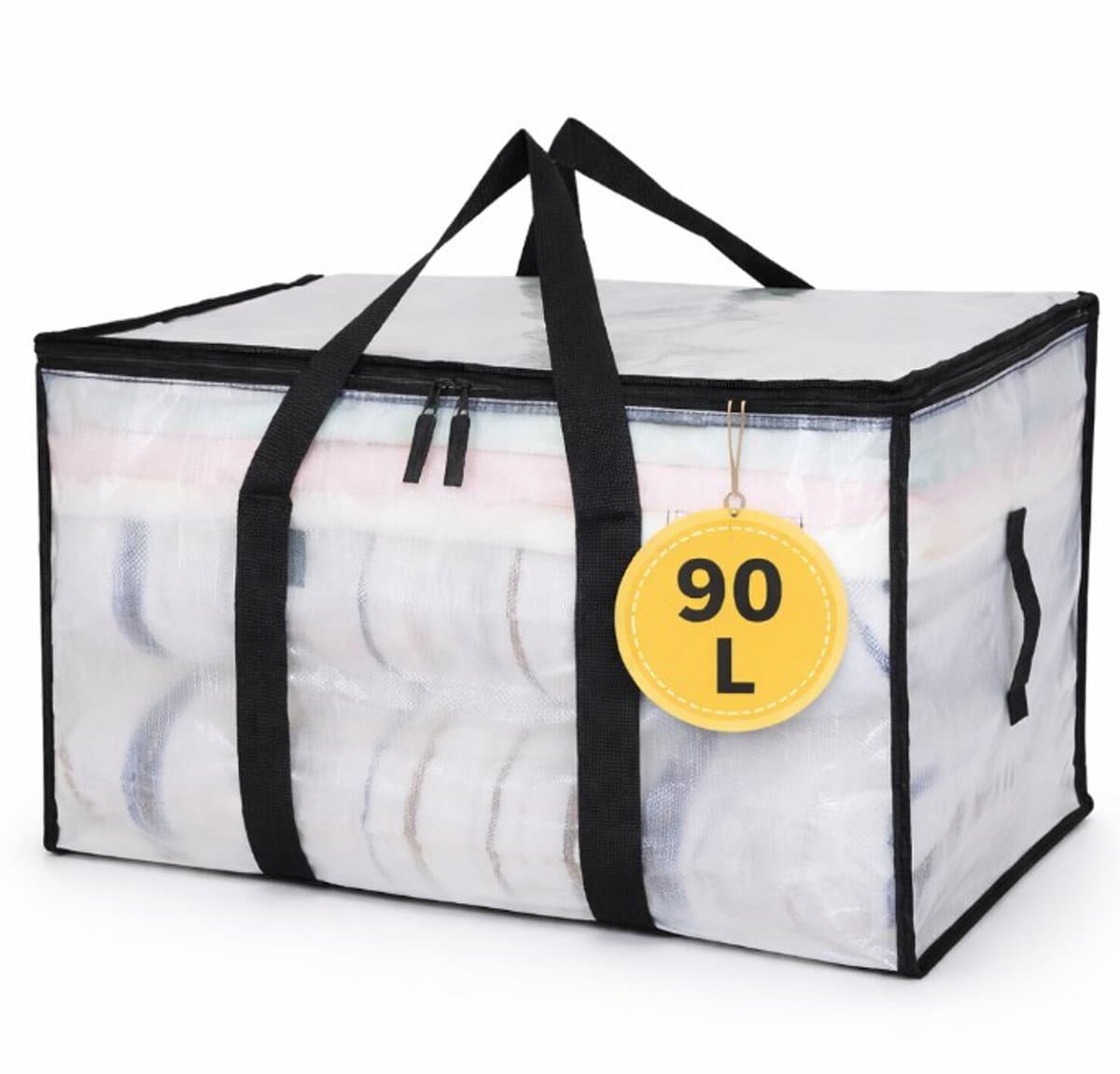 MeubelsvanJoep opbergdoos 69 x 36 x 38 CM, 90 Liter, opbergdoos met deksel, versterkte handgreep, kleding, opbergtas, kledingdoos, verhuisdozen voor kleding, jurken, beddengoed, transparant