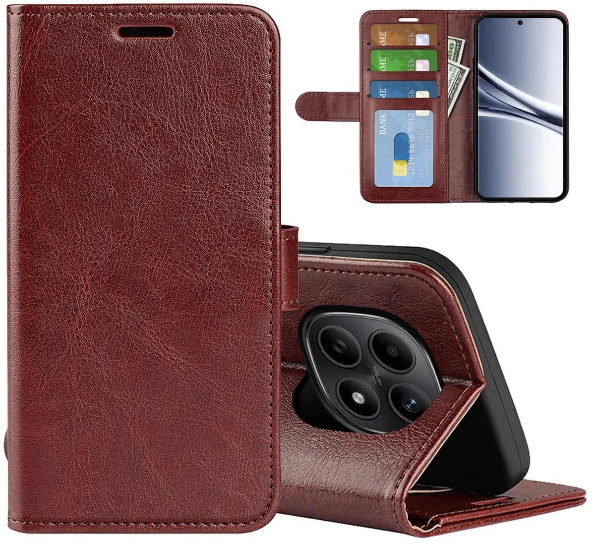 MobyDefend Hoesje - Geschikt voor Xiaomi Redmi Note 15 4G - Wallet Book Case (Sluiting Achterkant) - Bruin