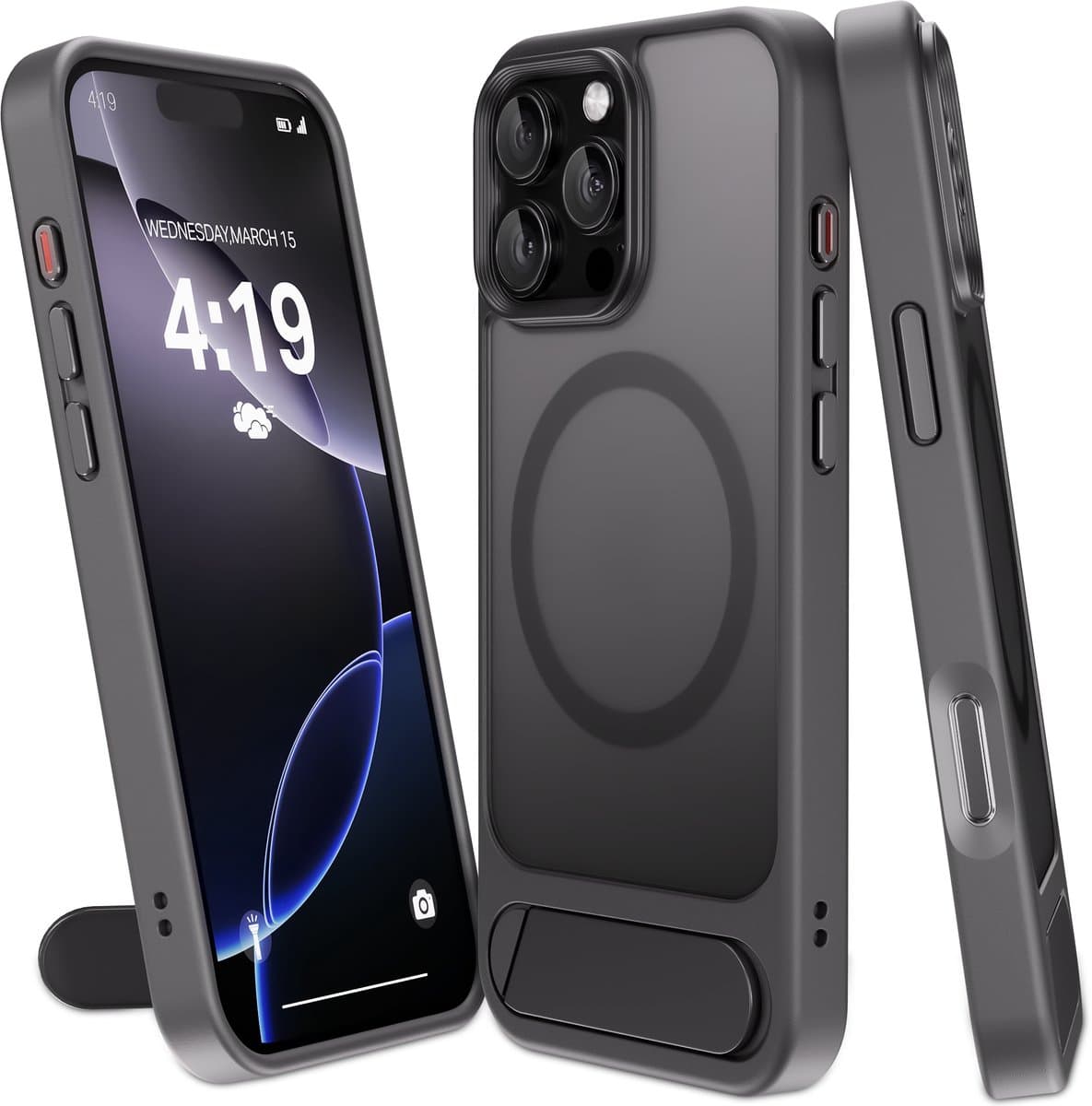 My Case Hoesje – Geschikt voor iPhone 16 Pro Max - Geschikt voor MagSafe – Telefoonstandaard – Zwart - Stijlvol, Shockbestendig, Praktisch