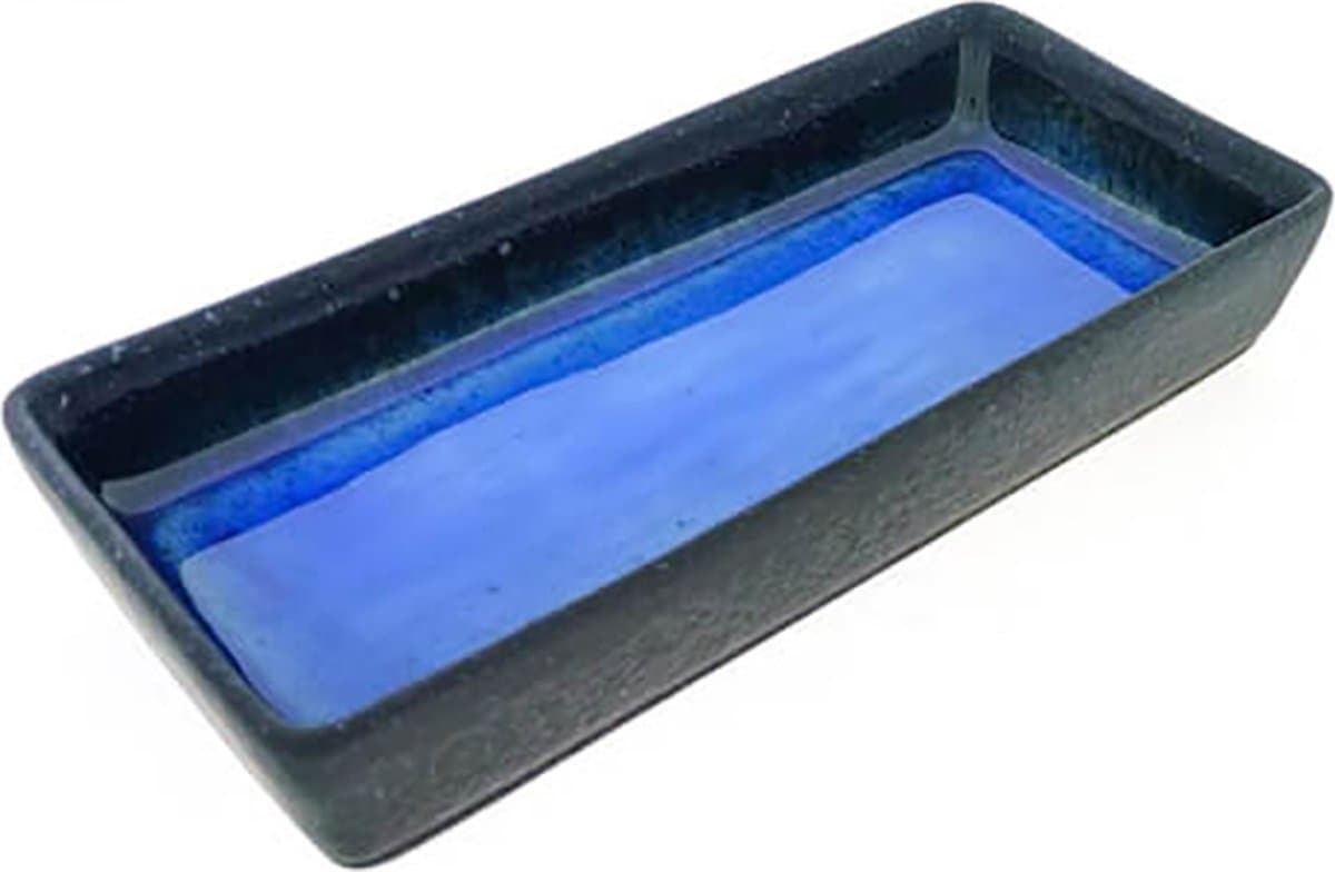 Schaal rechthoek - serveerschaal diep - coating binnenkant blauw - Handgemaakt - 1 stuk