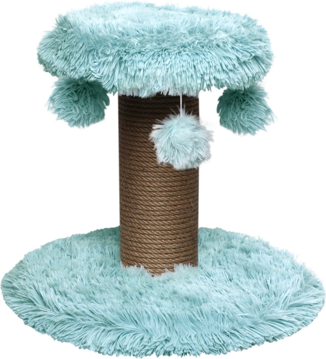 Topmast Krabpaal Fluffy Rio - Lichtblauw - 39 x 39 x 34 cm - Krabpaal voor Katten - Met Kattenspeeltjes - Duurzaam Sisal Touw