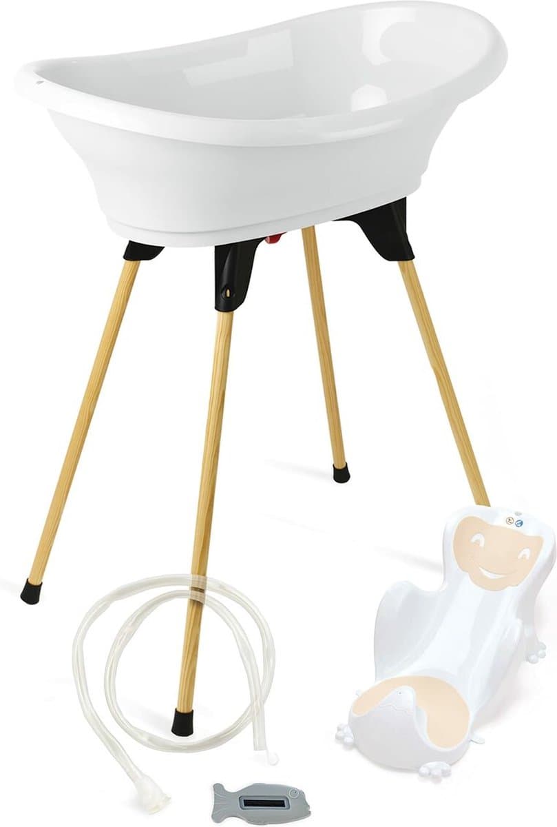 ThermoBaby Wit - 5-in-1 badset - badkuip + badzitje + antislip voet + waterafvoer + thermometer – gemaakt in Frankrijk