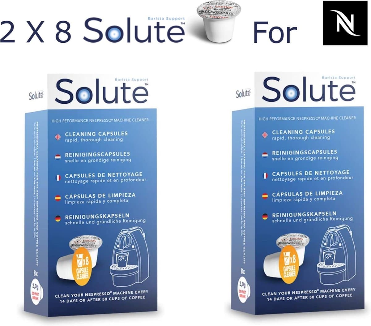 Solute - Nespresso Machine reiniger - reinigings capsules - Verbetert smaak - Nespresso onkalken - 16 capsules