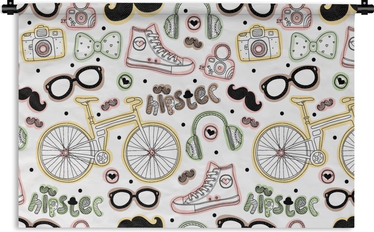 Wandkleed - Wanddoek - Doodle - Koptelefoon - Patroon - 60x40 cm - Wandtapijt