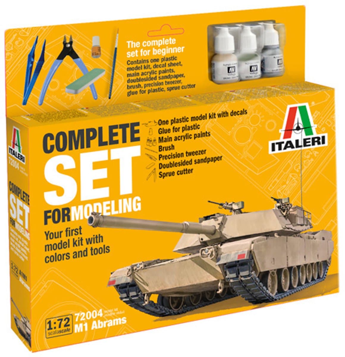 Italeri Modelbouwpakket Militaire voertuigen - 72004 M1 Abrams Tank - Complete Set - Starter Kit Plastic - 1:72 - Modelbouw