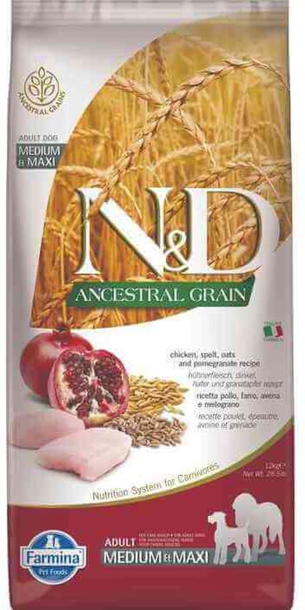 Farmina N&D Ancestral Grain Kip Hondenvoer voor Volwassen Medium/Grote Rassen 12 kg