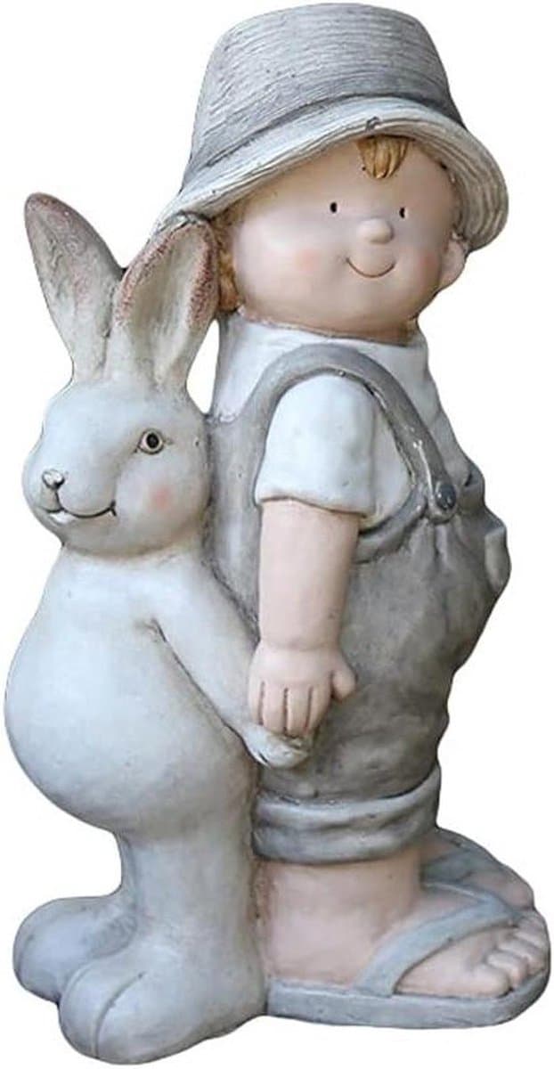 Tuinbeeld Konijn Figuur - Buiten Decoratie Ornament - Tuin Aankleden - Handgemaakt Felle Kleuren - 40 cm Hoog - A