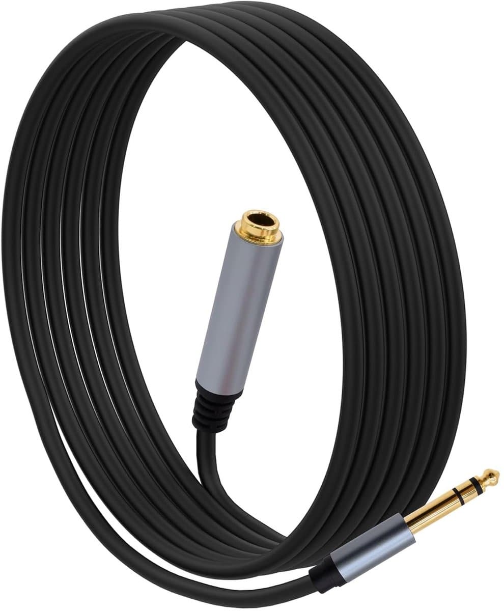 3 Meter 1/4 Inch TRS Audio Extension Kabel voor Hoofdtelefoons, Gitaren en Versterkers - Stereo Plug en Bushing Verbinding