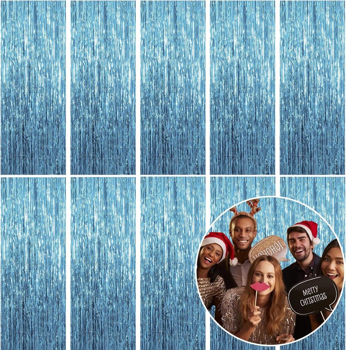OLOEY Metallic foliegordijnen met tien panelen kunnen als achtergrond worden gebruikt-De blauwe metallic foliegordijnen zijn versierd met pailletten en zijn geschikt als achtergrond voor foto's bij diverse gelegenheden-zoals verjaardagen