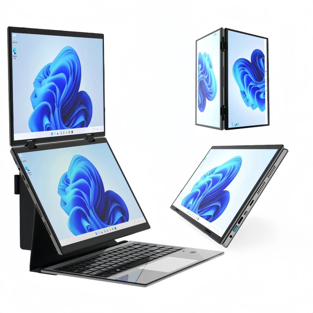 14" + 14" Dual-Screen Yoga Laptop 360° Flipbaar, Intel N100, 32GB DDR4, 1TB SSD, Dual Touch + Stylus, 2.2K IPS 100% sRGB, Aluminium Behuizing, Extern Toetsenbord – Windows 11