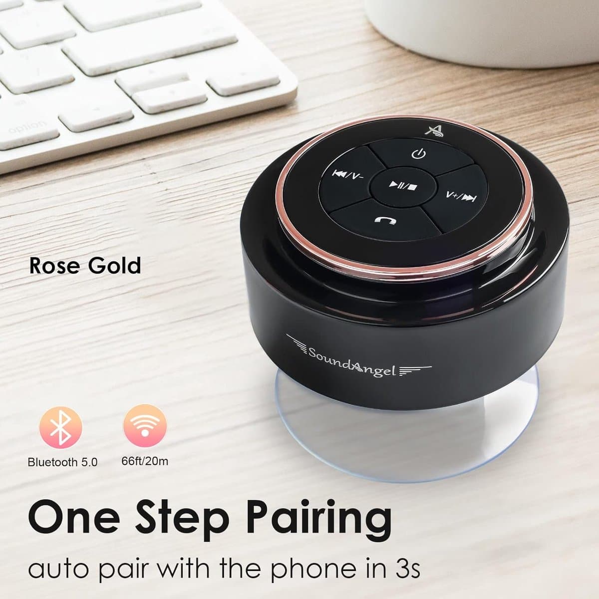 Douche Speaker - Waterdichte speaker - Muziek luisteren - IPX7 waterdicht - 12 uur speeltijd - Roze Goud