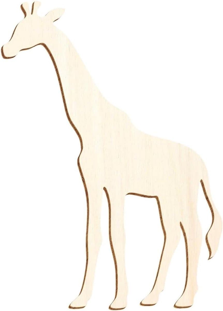 Houten Giraf - Decoratie Figuur - Knutselen Versieren - Gelaserd Natuurlijk Hout - Tot 50cm Hoog - Natuurlijk
