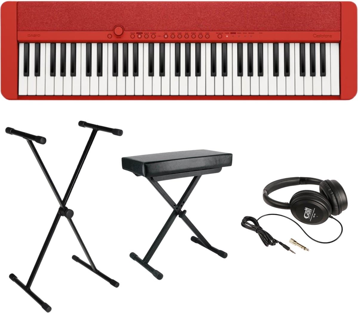 Casio CT-S1RD Casiotone Keyboard Set Rood met 61 Aanslaggevoelige Toetsen, Standaard, Kruk en Hoofdtelefoon