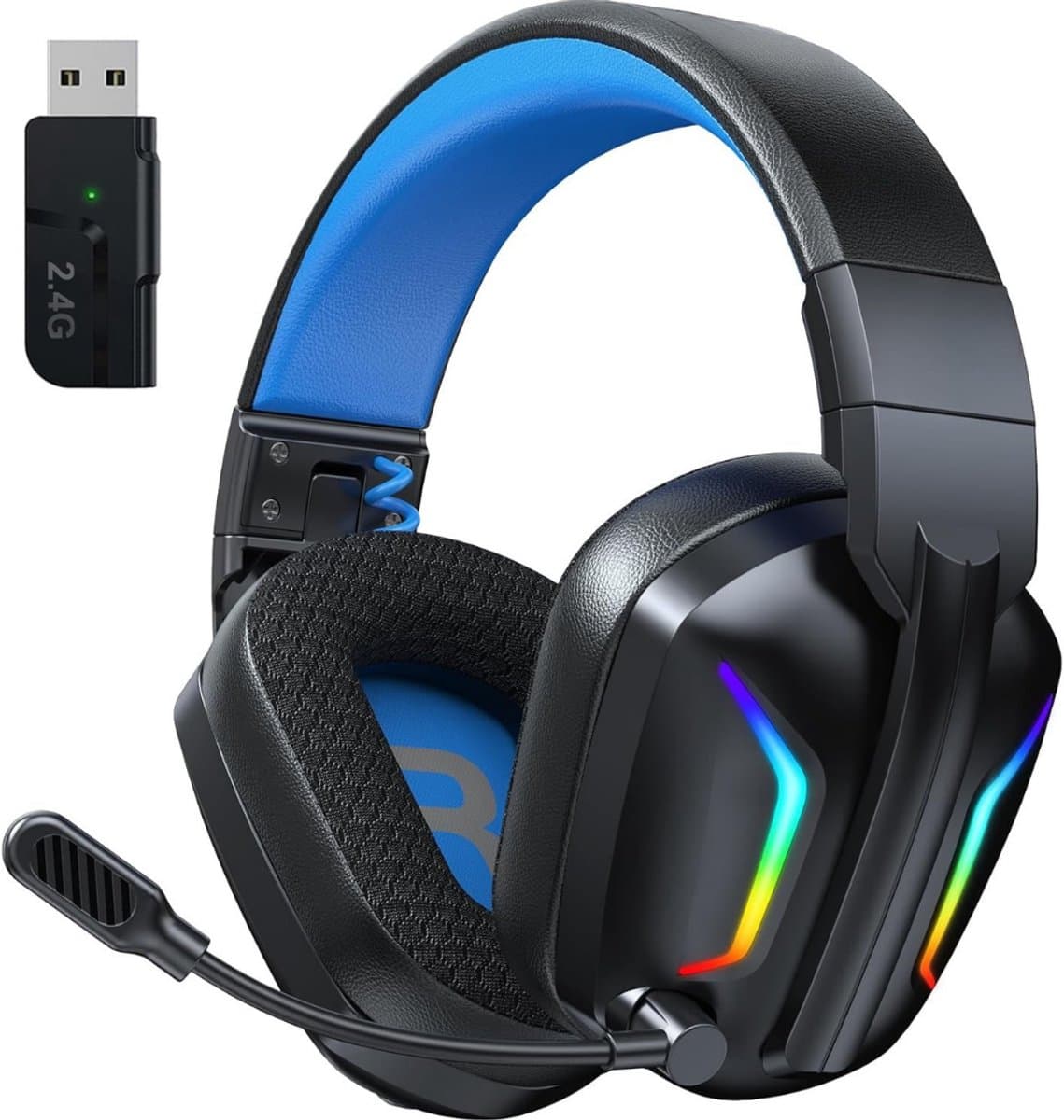 MIRA® Game headset draadloos - Headset - Game headset - Gaming headsets - Zwart/Blauw - 18cm x 9cm x 19cm
