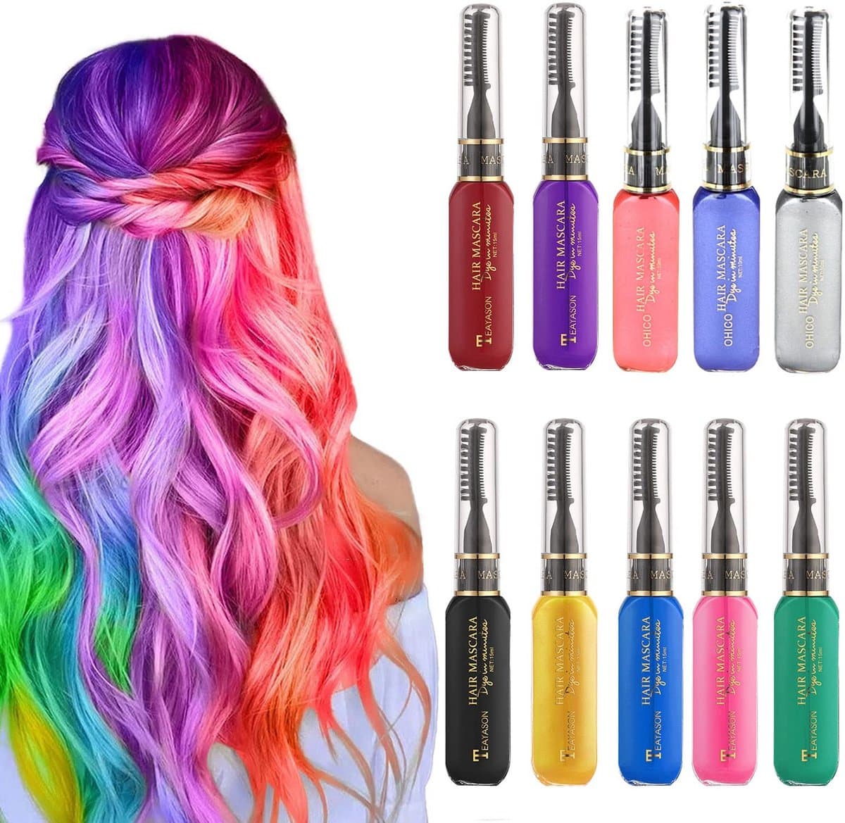 Dailygoods- Haarkrijt 10 Kleuren - Wasbaar Haarkrijtset - Haarmascara - Tijdelijke Haarkleuring - Geschikt voor Feesten - Eenvoudig aan te brengen - Haarkleur