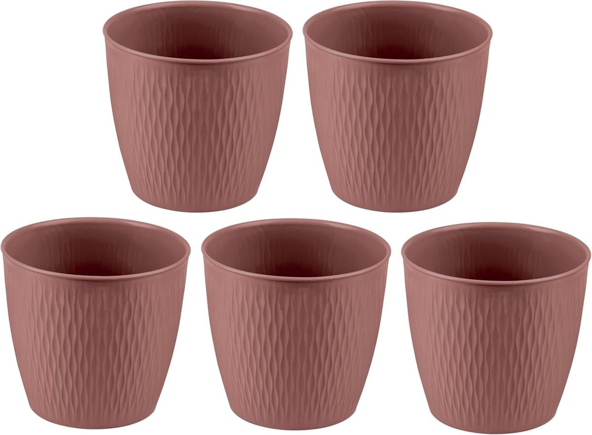 Bloempot Set - Plantenbakken - Binnen en buiten - Met afwatering gat - 5 stuks 16 cm - Roodbruin