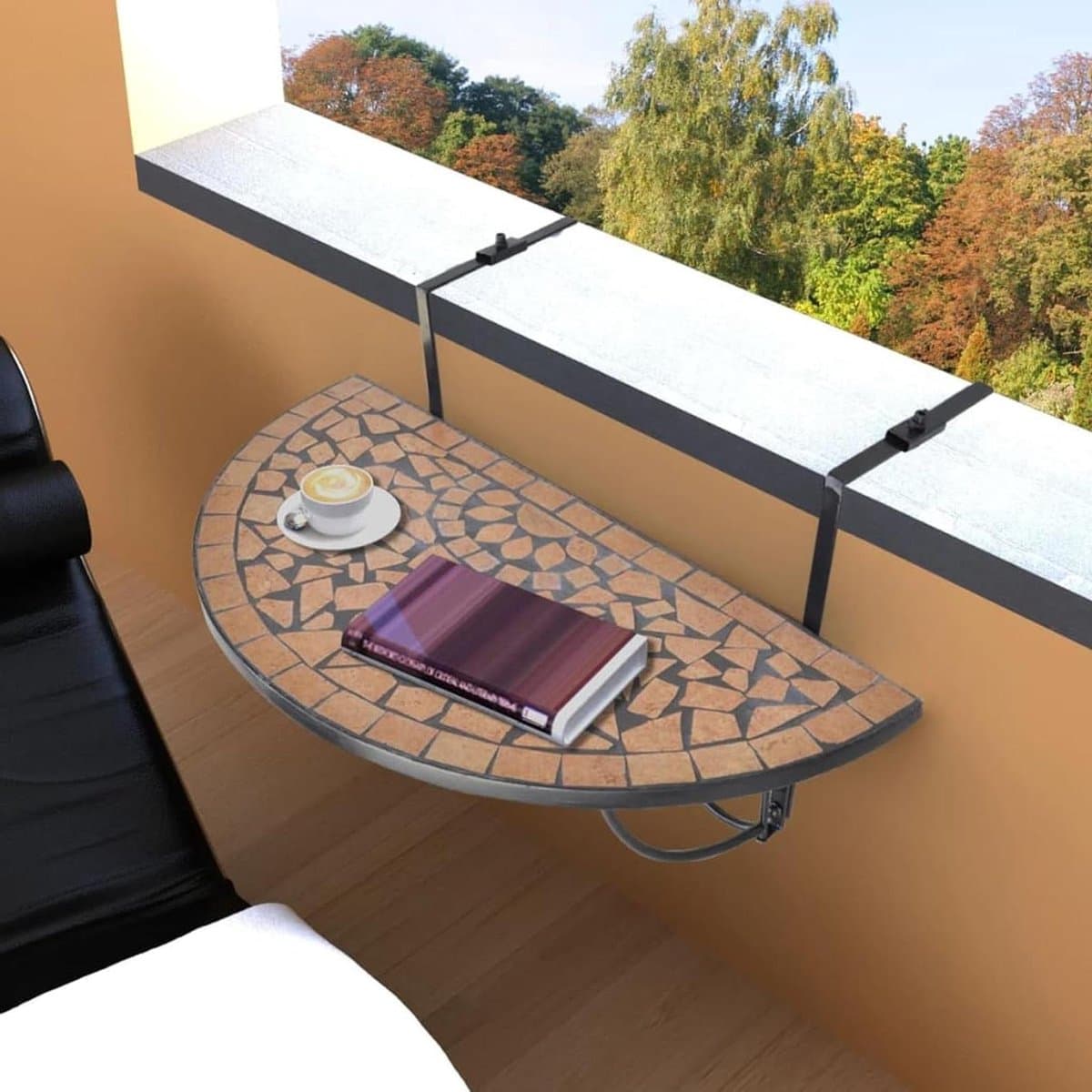 Terracotta Balkontafel - Hangende Mozaïek Tafel - Buiten Genieten - Opvouwbaar Ontwerp - 83 x 44 cm - Multicolor