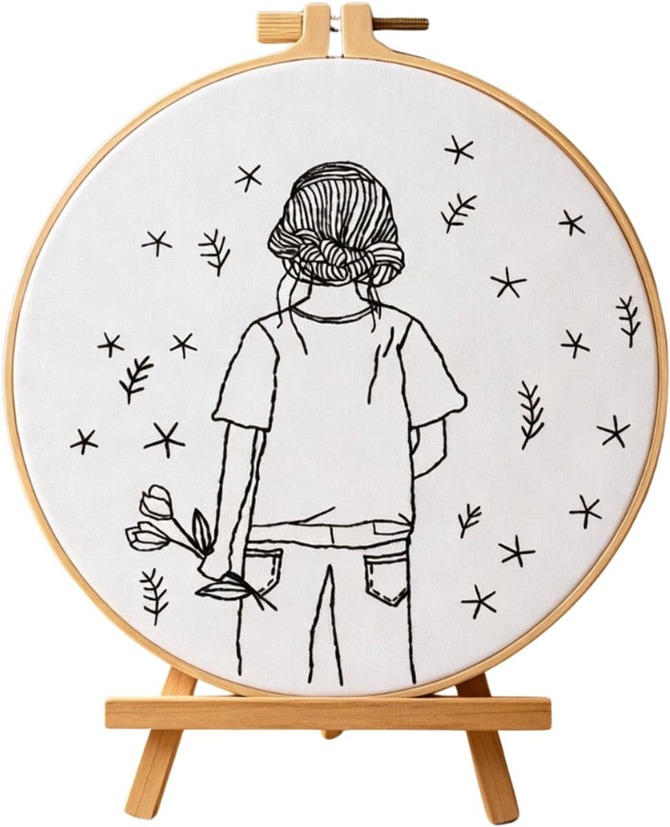 PREMIUM Borduurpakket Volwassenen – Borduren – Creatieve hobby – Ontspanning Thuis – Cadeau idee – Compleet pakket met extra’s – Echte HOUTEN borduurring (geen plastic) – DIY decoratie – Minimalistisch – Silhouet – Sterren – Stargazer
