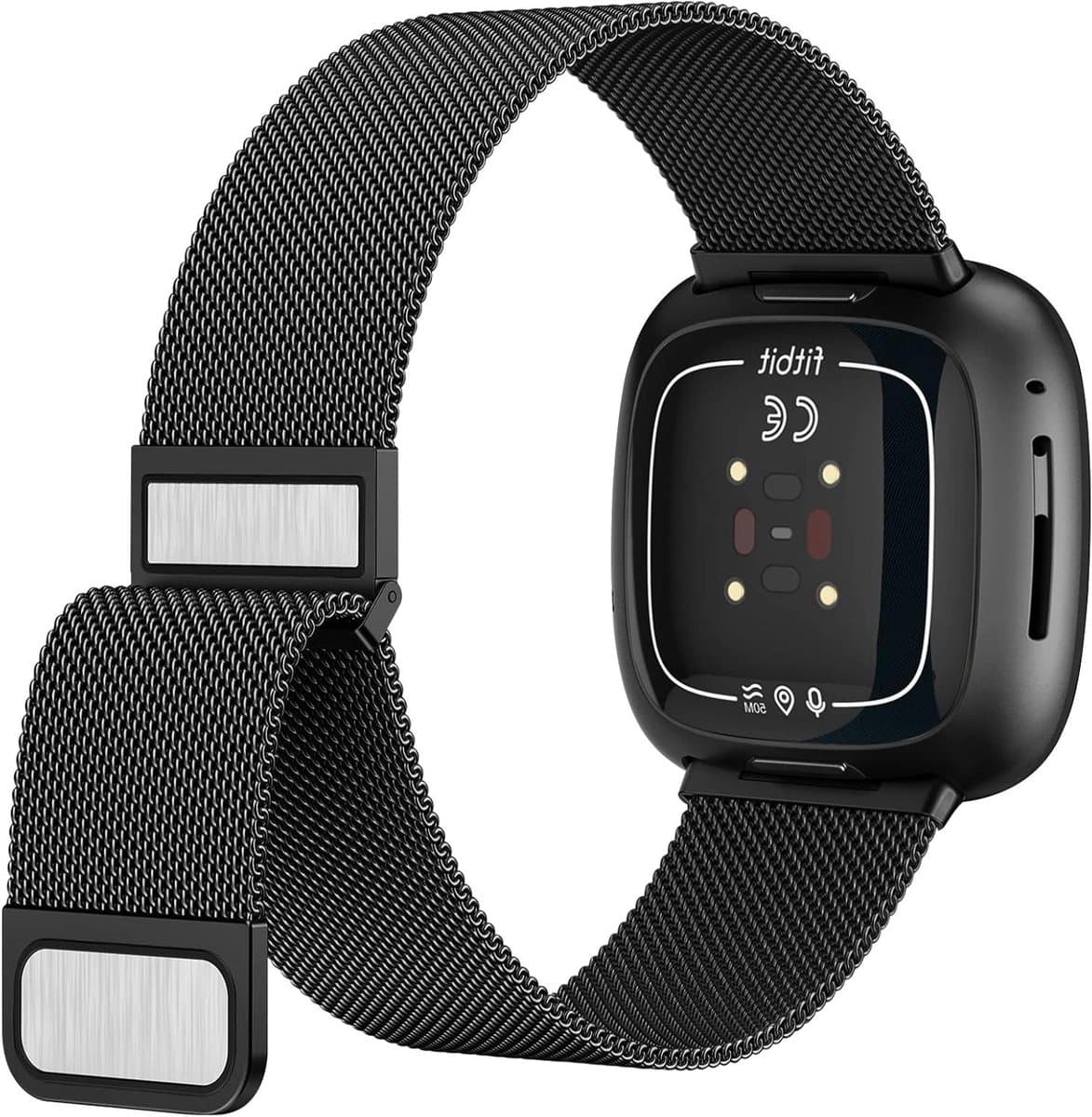Armband Fitbit Versa - Horlogeband Metaal - Dagelijks Gebruik - Magneetsluiting - Verstelbaar - Grijs