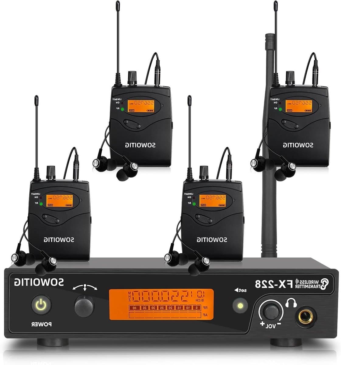 Draadloos Monitor Systeem - In Ear Monitoring - Live Optredens - UHF Transmissie 100 Kanalen - 4 Ontvangers - Zwart