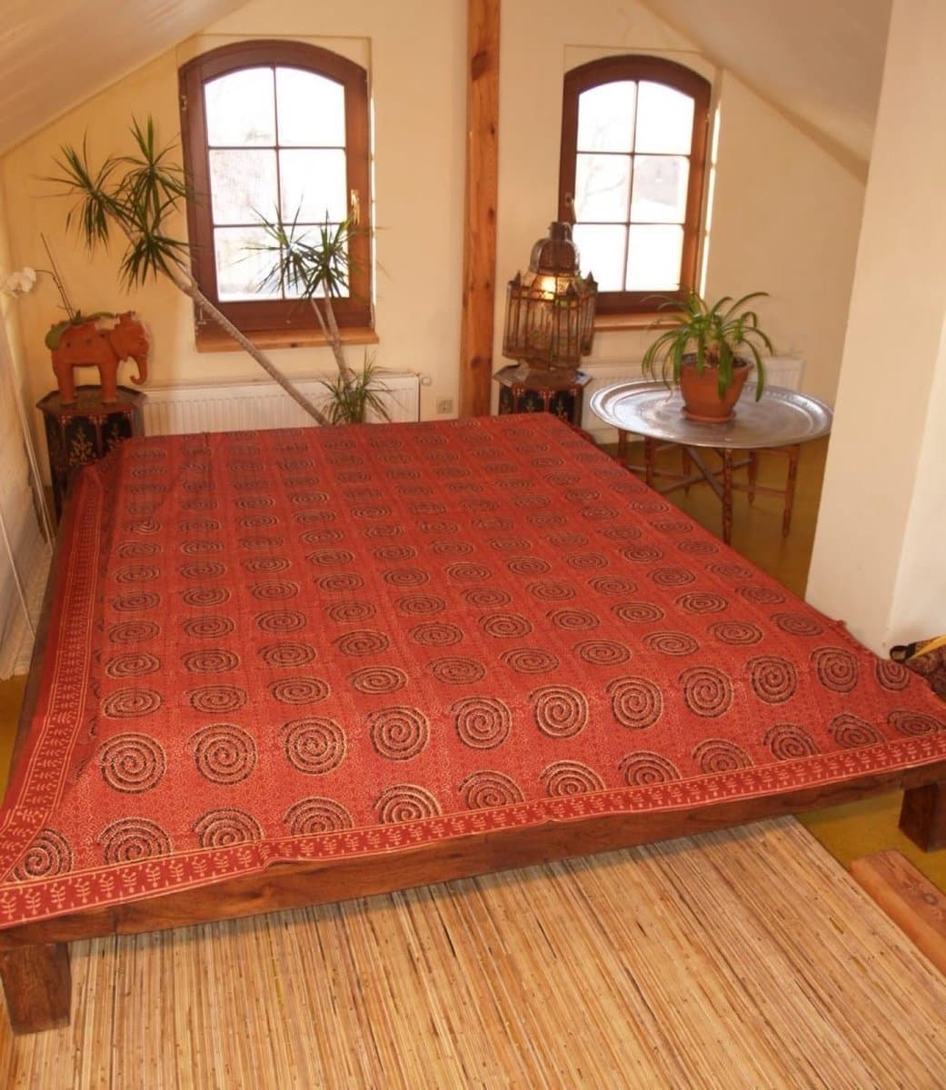 Katoenen Sprei - Bed Bank Doek - Decoratief Gebruik - Traditionele Blokdruk - 225x275 cm - Rood Design