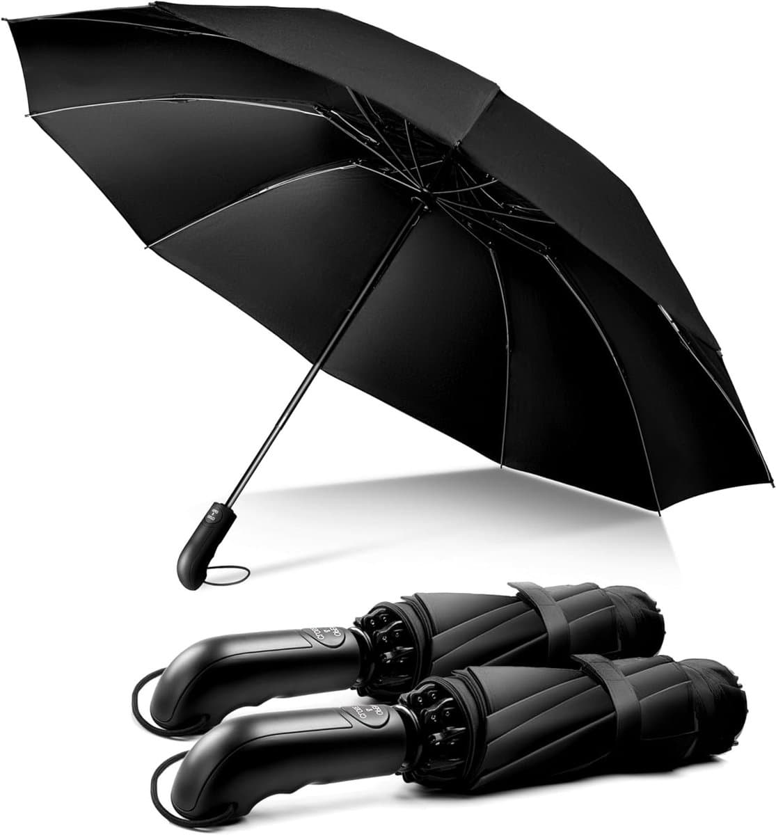 Compacte opvouwbare stormvaste paraplu voor alle weersomstandigheden met stevige constructie en comfortabele grip