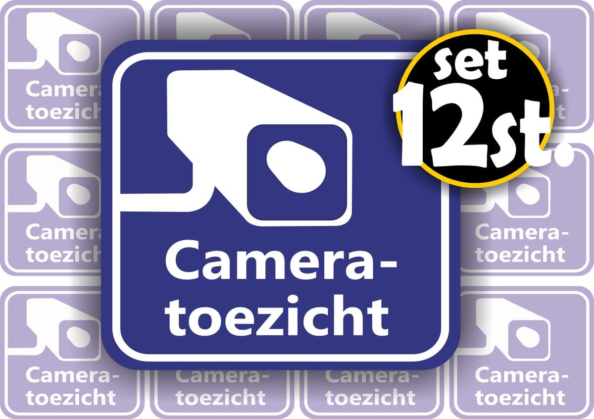 Jerma - Camerabewaking - Sticker - set 12 st - 6 x 6 cm - Zelfklevend - Vinyl - Weerbestendig