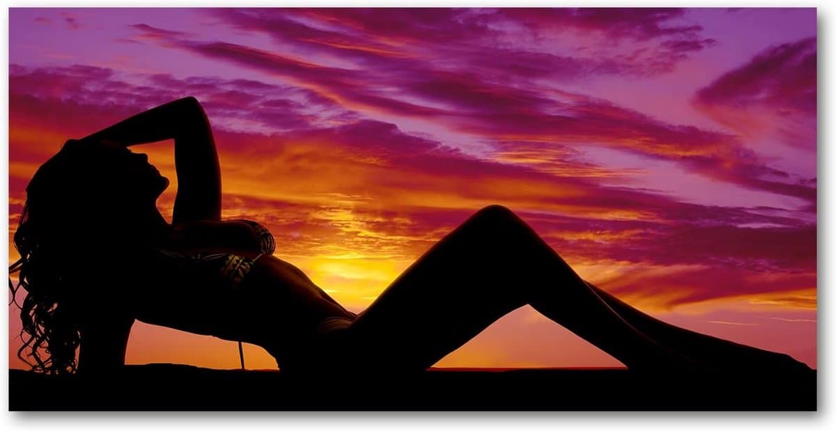 Tulup - Schilderijen op glas - 140x70 - Schilderij - Muurdecoratie - Wanddecor - Kunstdruk - Muurkunst - Modern Decoratief Beeld Gedrukt - Wandschilderijen - Decoratie Poster - Foto - Afbeelding - Sensualiteit - Silhouet van een vrouw - veelkleurig