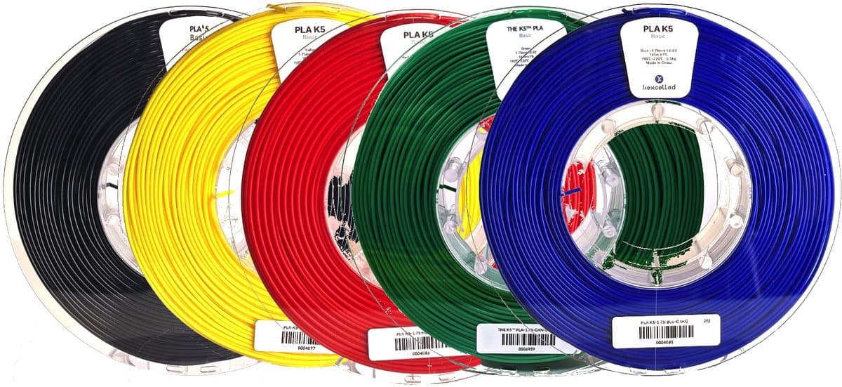 Kexcelled - PLA Combideal - 5 x 500g (2,5kg) - Zwart, Geel, Rood, Groen, Blauw - 1.75mm