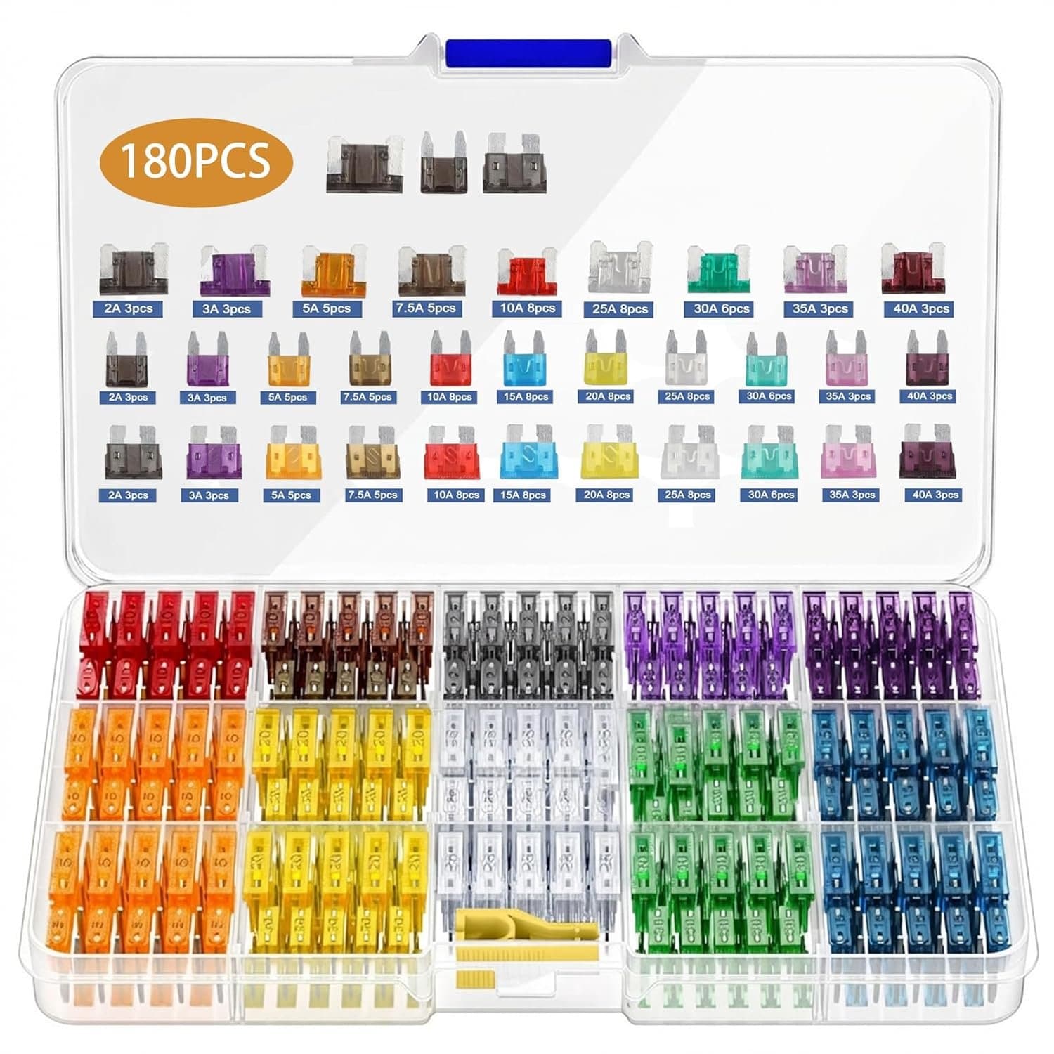 180pcs Car Fuse Set (2A 3A 5A 7.5A 10A 15A 20A 25A 30A 35A 40A) 60 Mini Car Fuses + 60 Medium Car Fuses + 60 Micro - ShopVlot