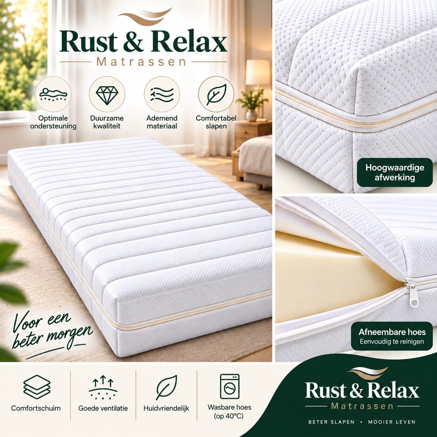 Ledikant Matras 40x60 x14cm-SG25-Anti-allergische wasbare hoes met rits.