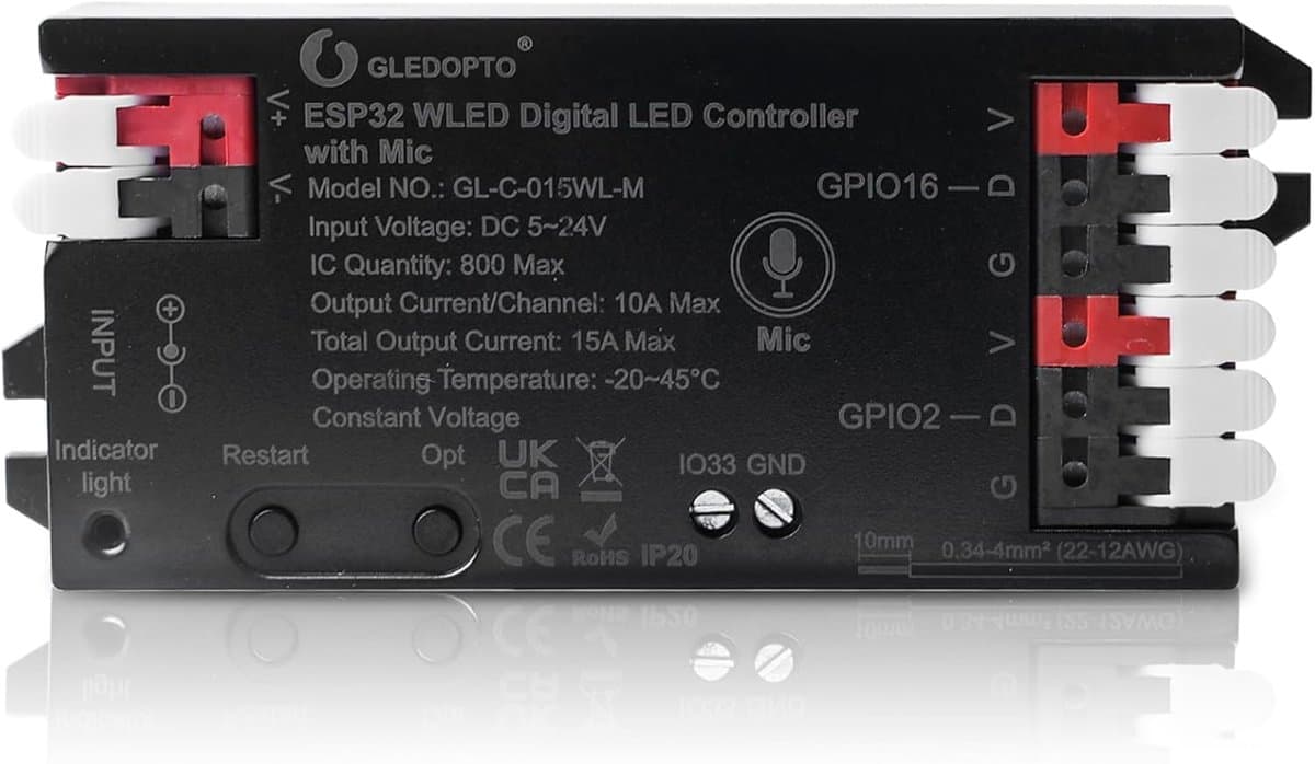 LED strip controller - ESP32 digitale besturing - brede compatibiliteit - voor slimme verlichting - ServiceTopper