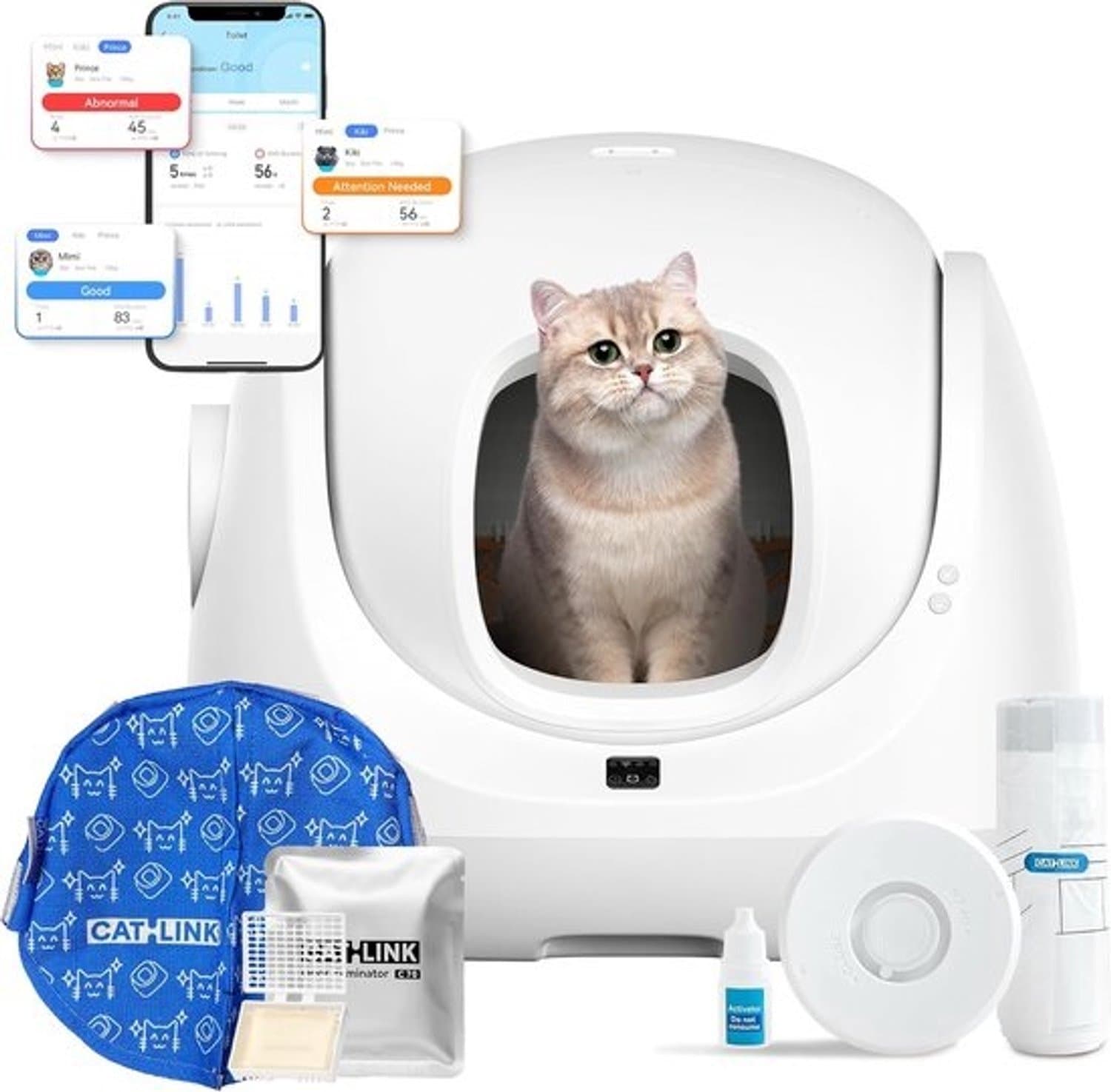 Kattenbak die zichzelf reinigt - Kattenbak met automatische werking - Hygiënische omgeving voor huisdieren - Bediening via app en controle van de gezondheid - 53 x 54 x 60 cm - Wit