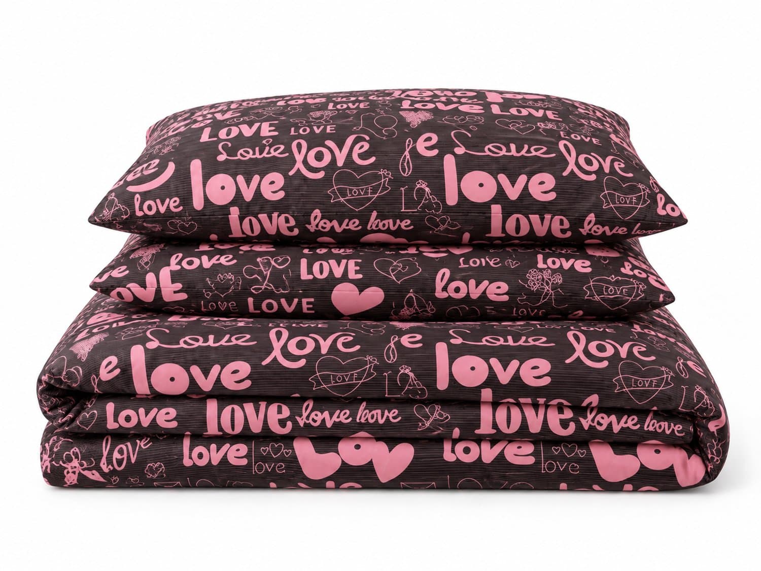 LALIVA Amora Tweepersoons Dekbedovertrekset – 200 x 220 cm – Love & Hartjes – Donkerbruin/Roze – 100% Katoen – 2 Kussenslopen
