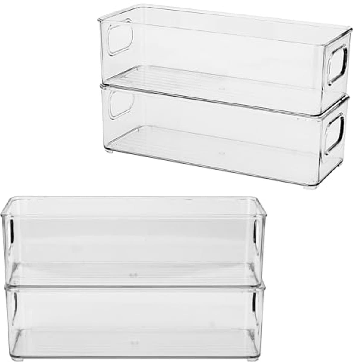Koelkastorganizer set van 4 - stapelbare transparante opbergdozen met handvat - 25,5 x 10 x 7,6 cm