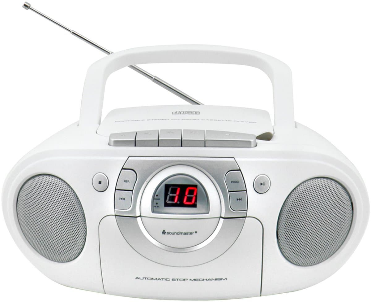 Soundmaster SCD5100WE, Boombox met FM-radio, CD- en cassettespeler, wit