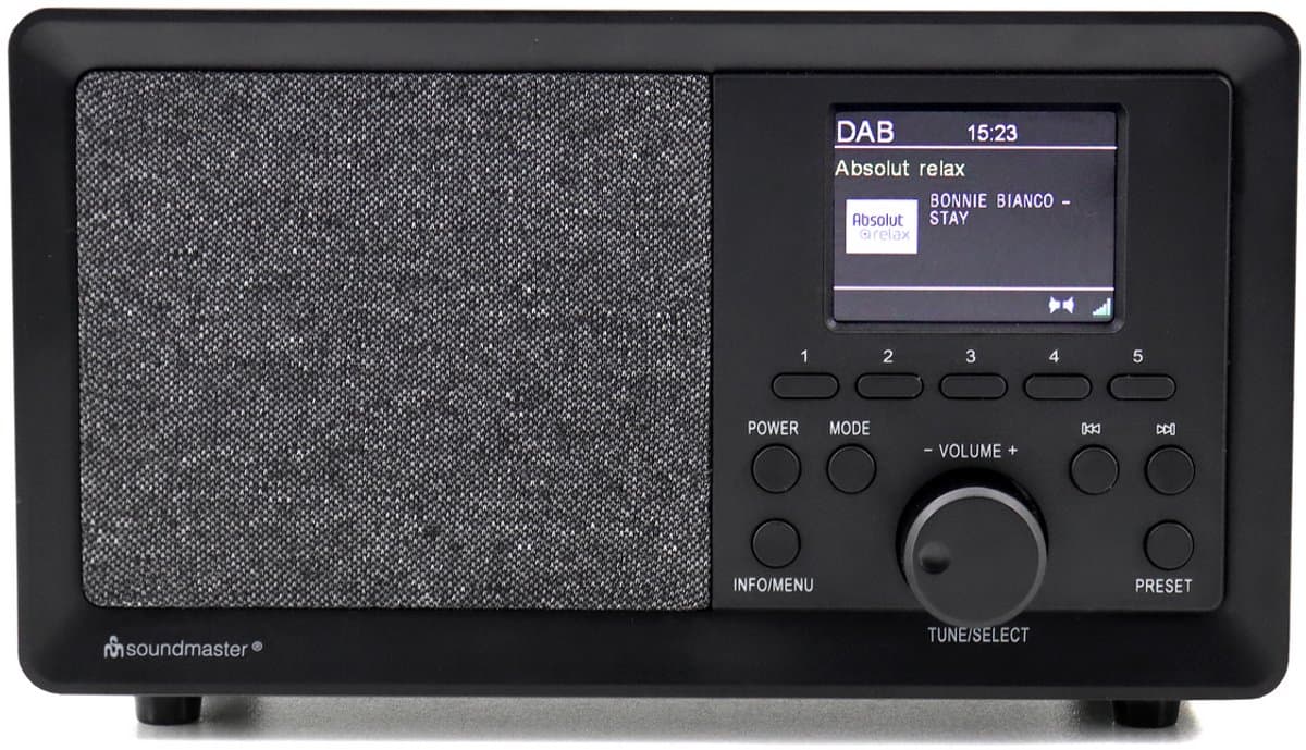 Soundmaster DAB 350SW - DAB+/FM-radio met dimbaar 2,4” kleurendisplay en voorkeuzezender, USB, hoorboekfunctie, klok en wekker