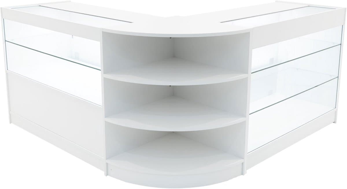 Wit Winkel Toonbank Set Calliope LED K1200 C1200 LM60 Afsluitbaar Vitrinekast