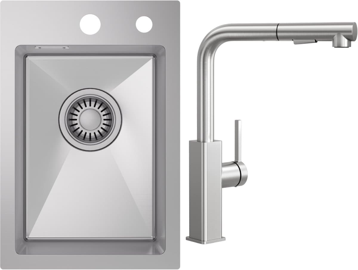 CECIPA max Spoelbak 30x45 cm - Spoelbak Keuken RVS - Spoelbakken Keuken Met Keukenkraan - Wasbak Keuken - incl. Afvoerzeefje en Sifon