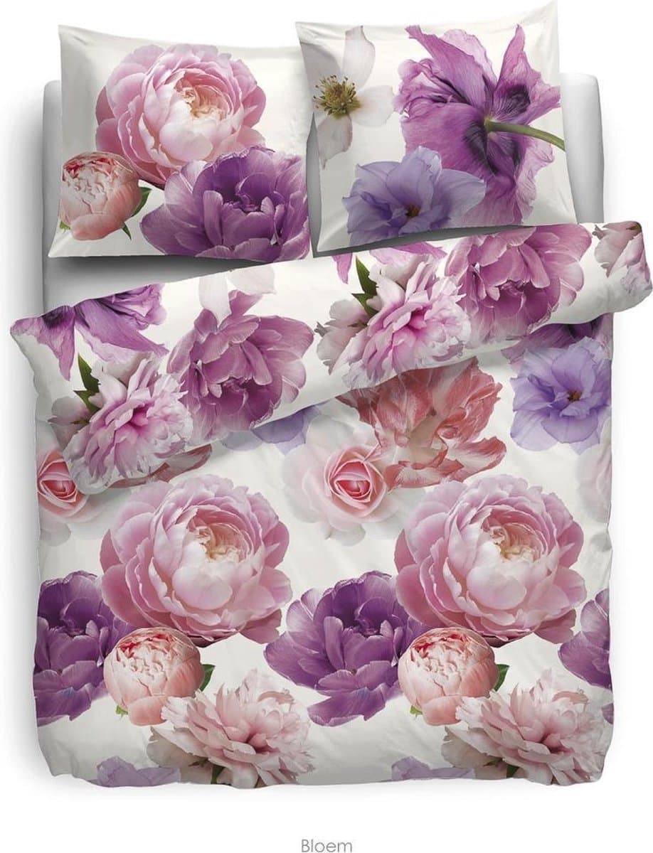 HNL Pure Cotton Bloem Dekbedovertrek - Eenpersoons - 135x200 + 80x80 cm - Multi