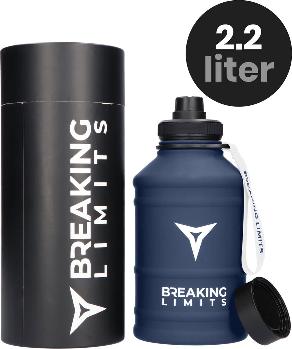 Breaking Limits Stalen Waterfles 2 Liter – Drinkfles 2 Liter – Gemaakt van Roestvrij Staal – Bidon – Navy Blue