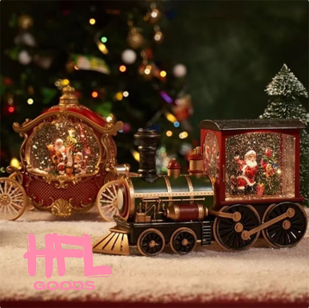 HFL Goods Muziekdoos Met Kerstman - Trein Met Kerstman - Sneeuwbol Met Kerstman - Led Lamp