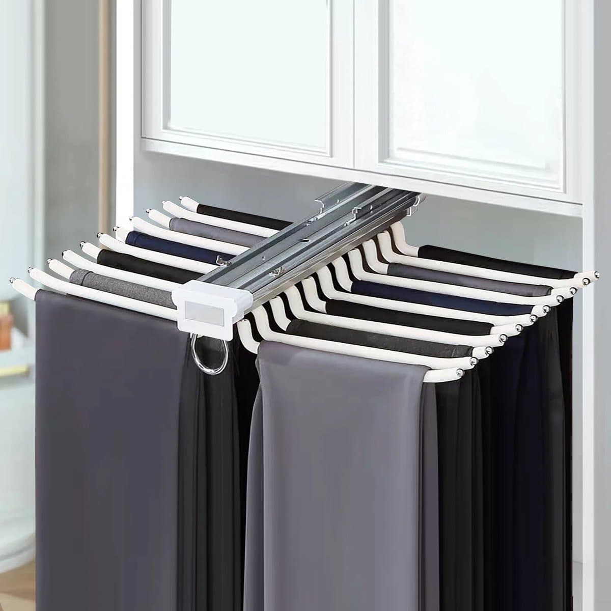 Huis-tuin online -broekrek -organizer -Staal -broekhanger -58.8x45.8cm -ruimtebesparend -uittrekbaar -22 armen