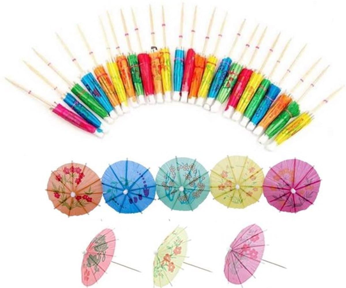 Store_7 - Cocktailparaplu - Gekleurde papieren paraplu's - 50 stuks - voor