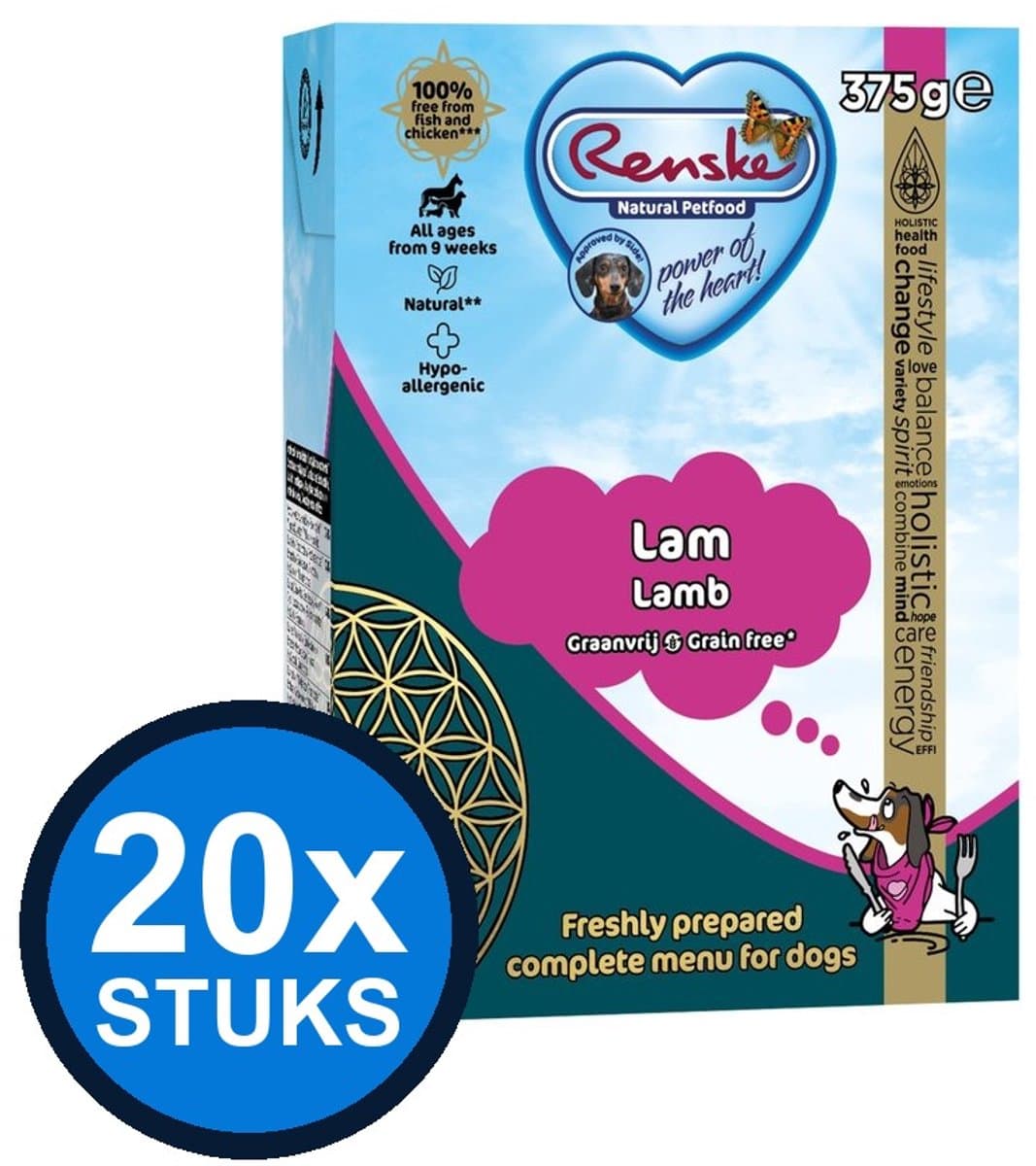 20x Renske - Vers lam graanvrij - tetra 375gr - Hondenvoer Natvoer - 375 g