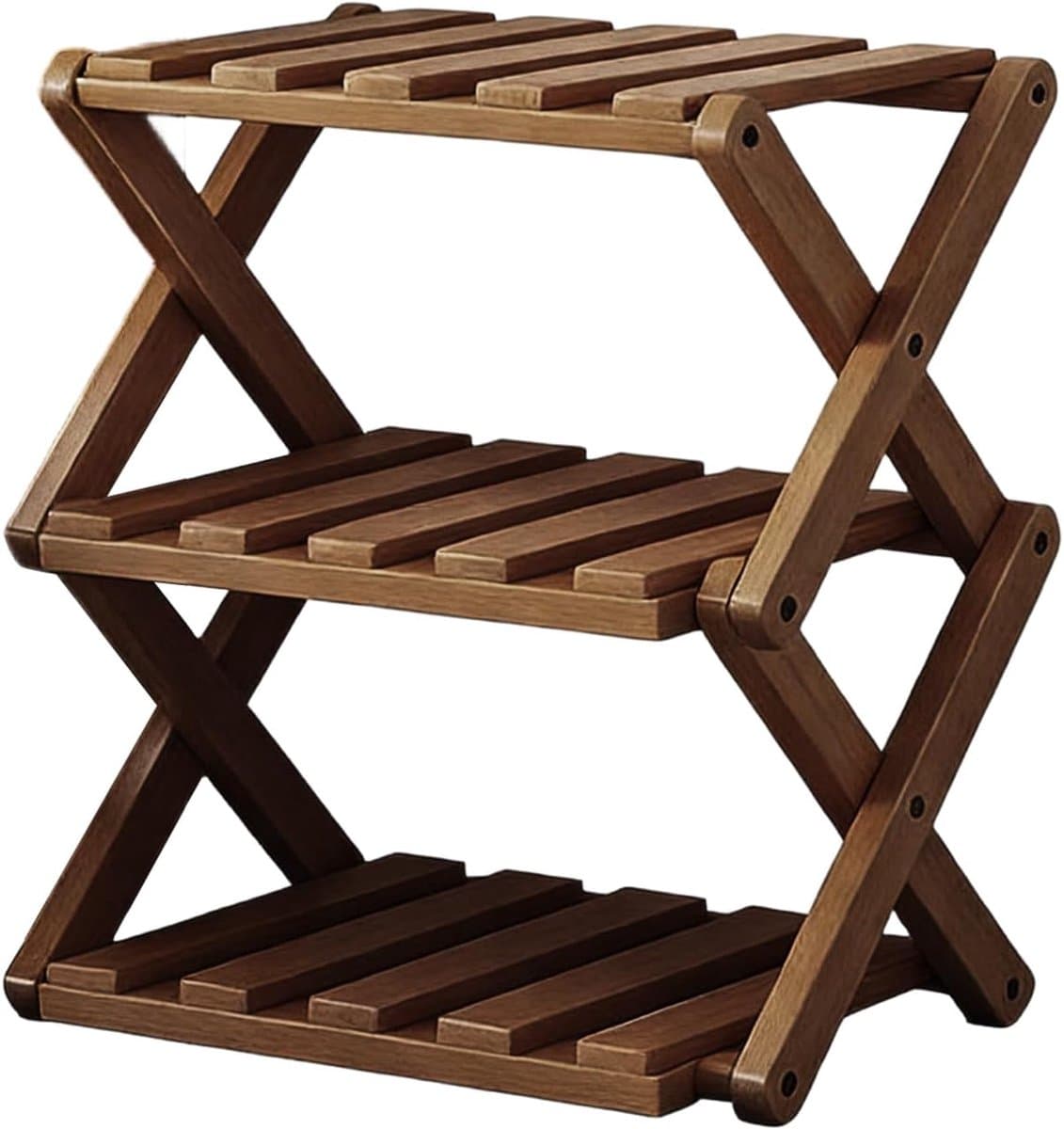 Houten Schoenenrek - Opvouwbare Organizer - Ruimte Besparen - Uitschuifbaar Verstelbaar - 3 Tier - Natuurlijk Hout