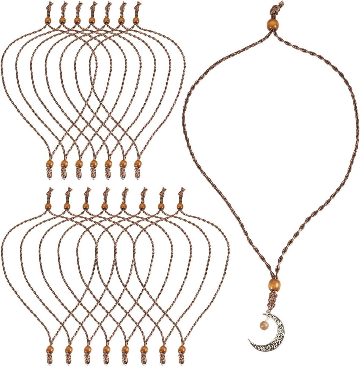 15 Stuks Verstelbare Keten Koord Gedraaide Touw Ketting Dubbel Geknoopte Gewaxte Draad voor Sieraden, Choker en Bohemia Kettingen Maken, Koffiekleur