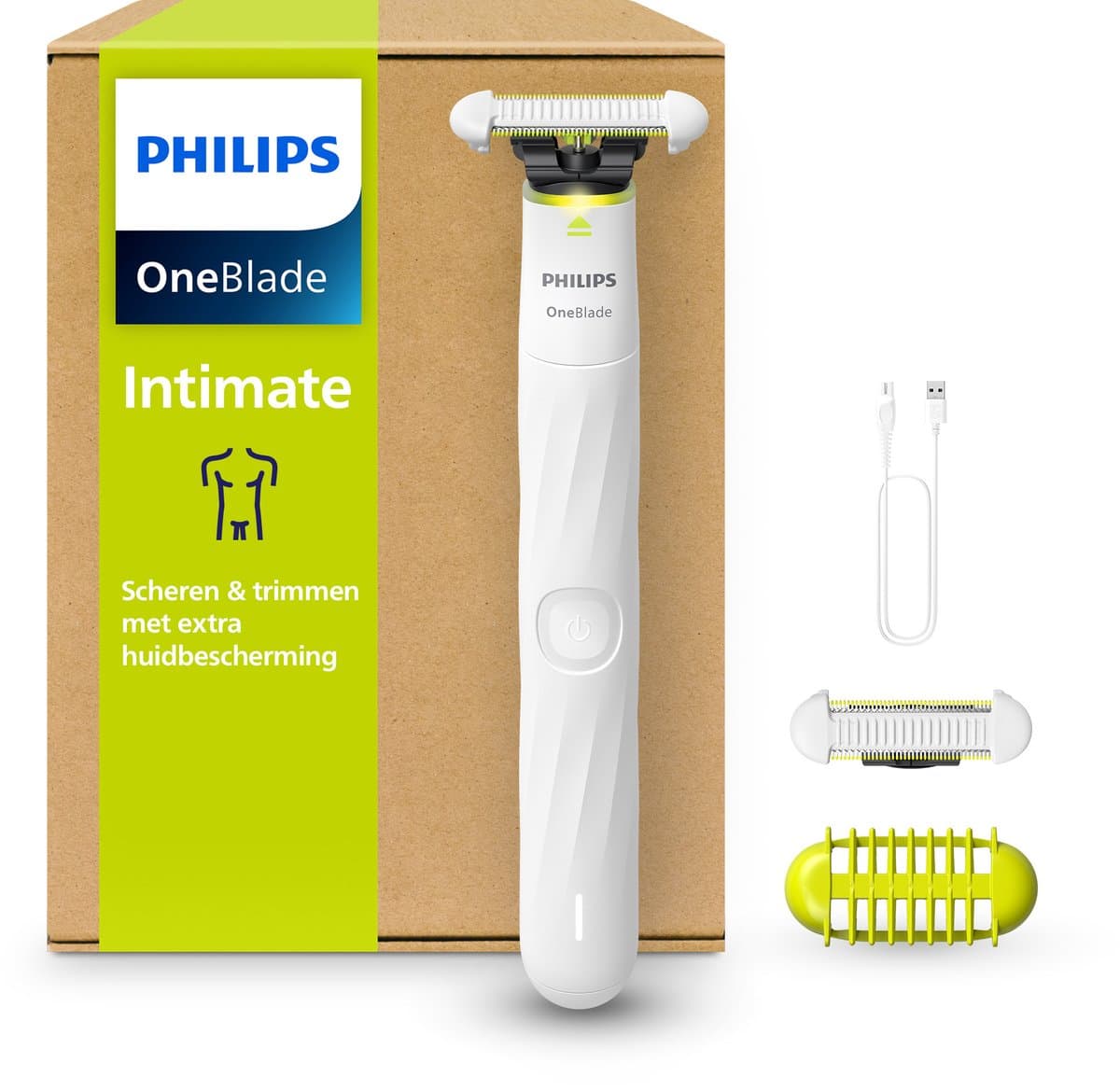 Philips OneBlade Intimate Trimmer & Scheerapparaat – Comfortabel Scheren en Trimmen van Intieme Zones, 2x SkinProtect Mesje, Waterproof, 45 Min. Draadloos Gebruik, Voor hem – QP1930/30
