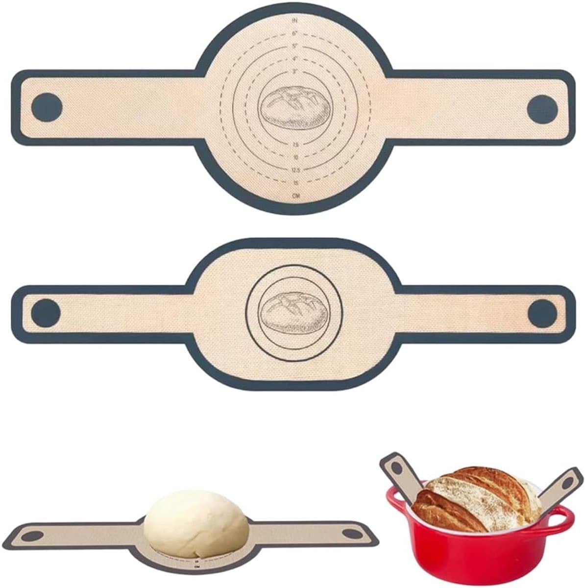 Thijox - 2 Siliconen Lussen voor Dutch Oven, Herbruikbare Bakmatten voor Brood, Lange Steel, Keukenaccessoires voor Bakliefhebbers